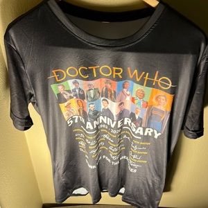 Dr Who Mens Dr Who 57th Anniversary 13 Doctors Pictures and Signatures Tee